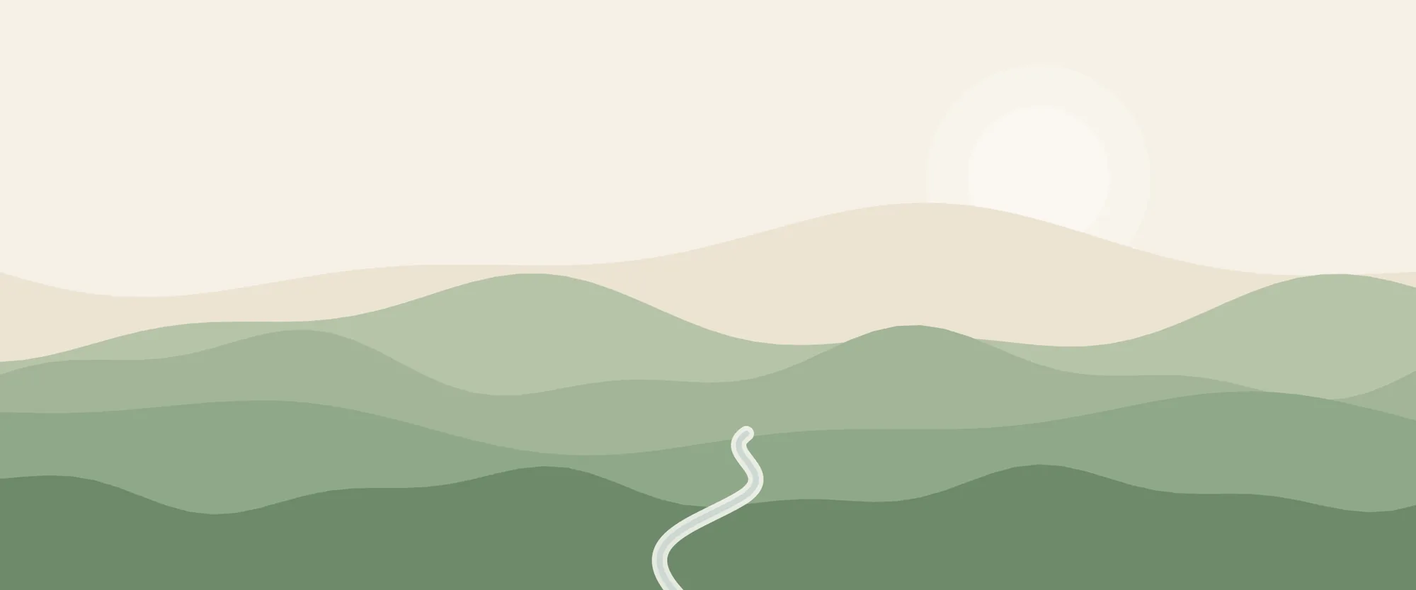Illustration of sage-green high desert hills and a creek near Pocatello, Idaho